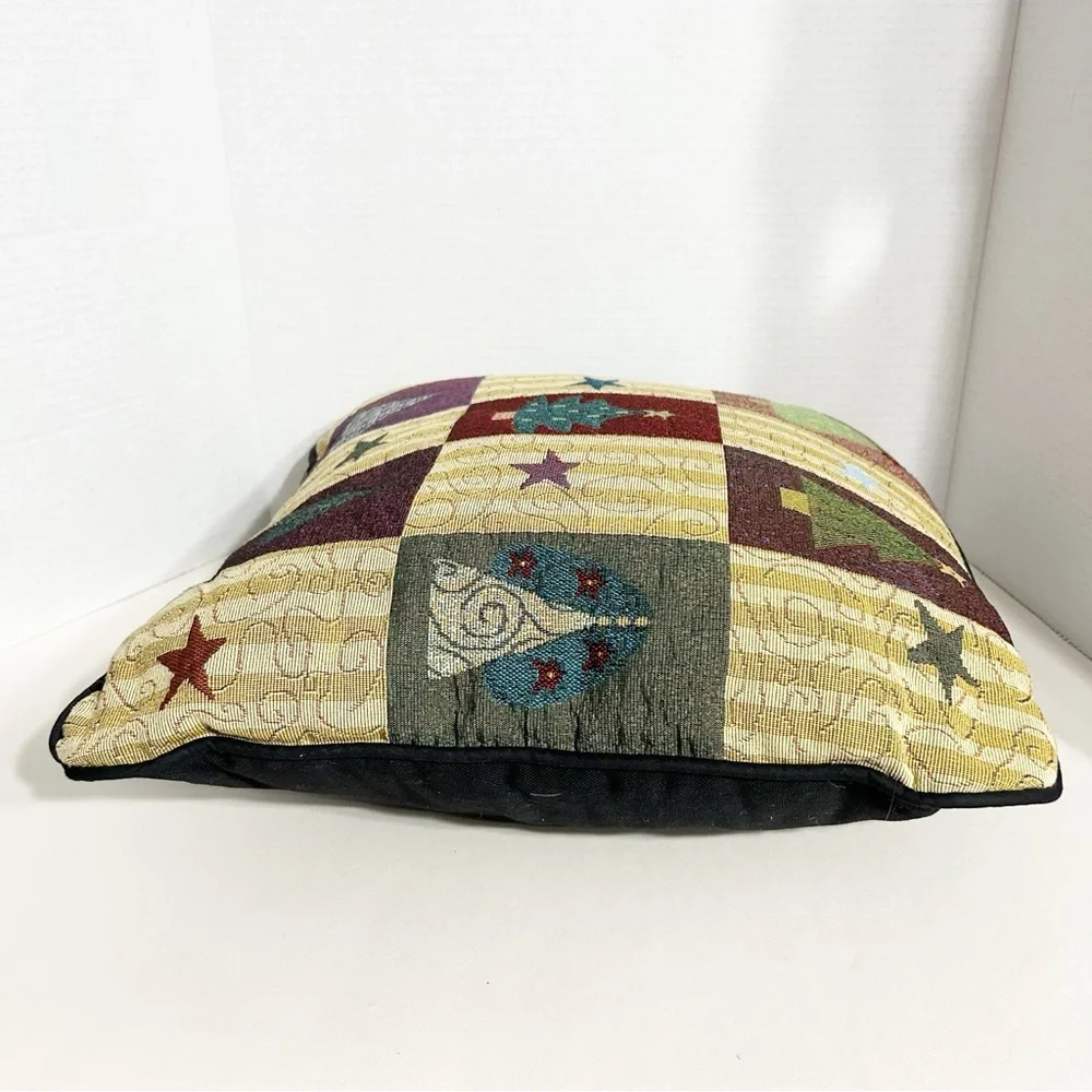 Unbranded Vintage Christmas Tree and Star Tapestry Holiday Pillow with Cord Trim